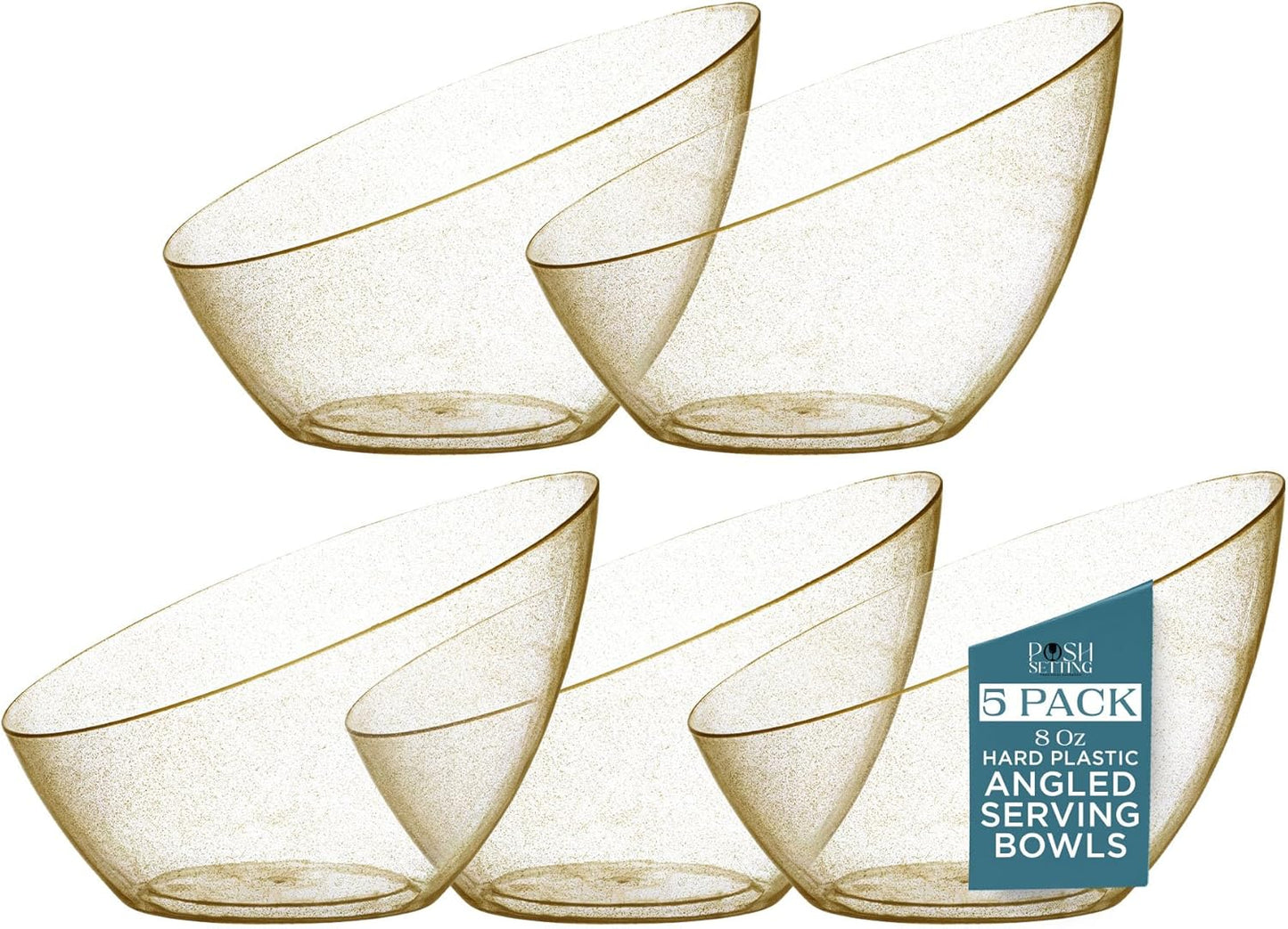 Posh Setting Crystal Clear, Disposable Premium Hard Plastic Medium Angled Bowl, Party, Salad, Snack and Fruit Bowl 5 Pack