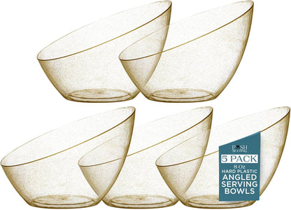 Posh Setting Crystal Clear, Disposable Premium Hard Plastic Medium Angled Bowl, Party, Salad, Snack and Fruit Bowl 5 Pack