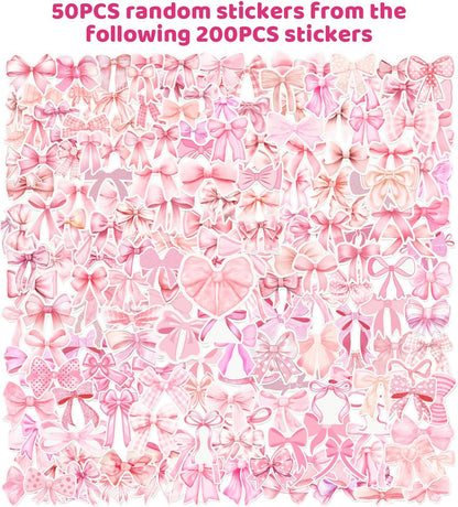 74 PCS Coquette Party Favors - 50 Pink Bow Stickers, 24 Slap Bracelets - Birthday Decorations Supplies for Kids, Girls, Women