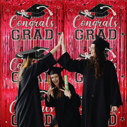 Gradution Party Suppiles Backdrop Decoration 2026, Claas of 2026 Streamer Tinsel Foil Fringe Curtains, Photo Booth Prop Backdrop, Black Grad Photo Backgrounds