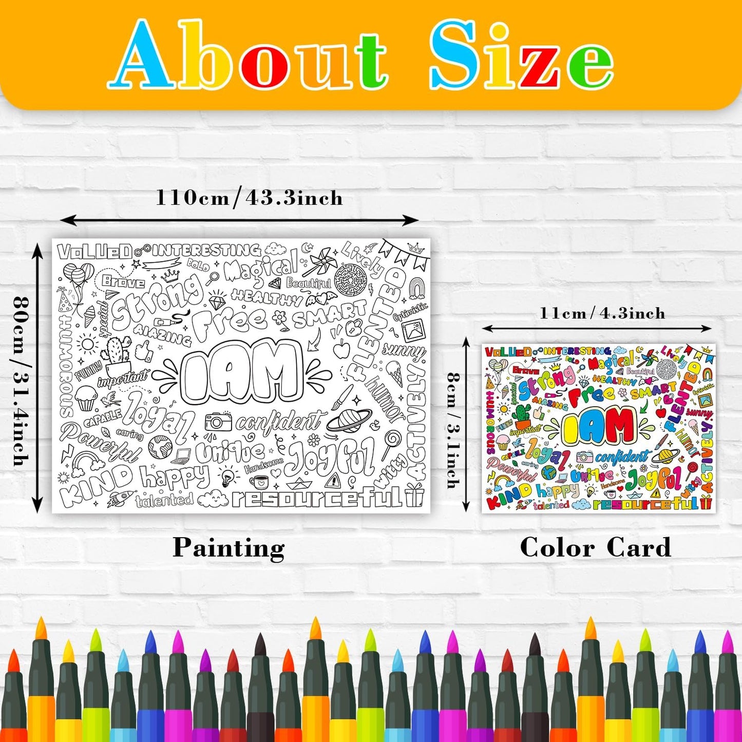 43.3x31.5 Summer Coloring Poster with Picture, Giant Cute Painting Poster, Large Coloring Tablecloth for Classroom Home Birthday Party Supplies Favor