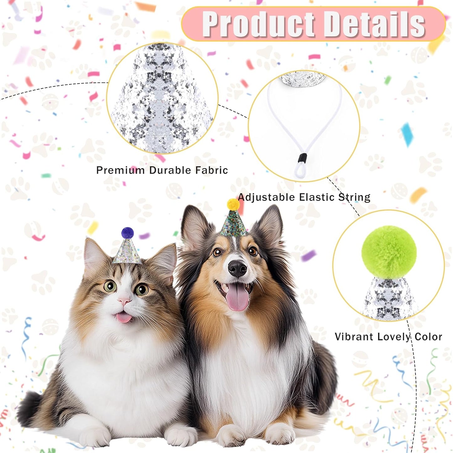CANREVEL Mini Party Hats for Stuffed Animals Headwear, Birthday Hats Party Animal Birthday Decorations Supplies for Dog Cat