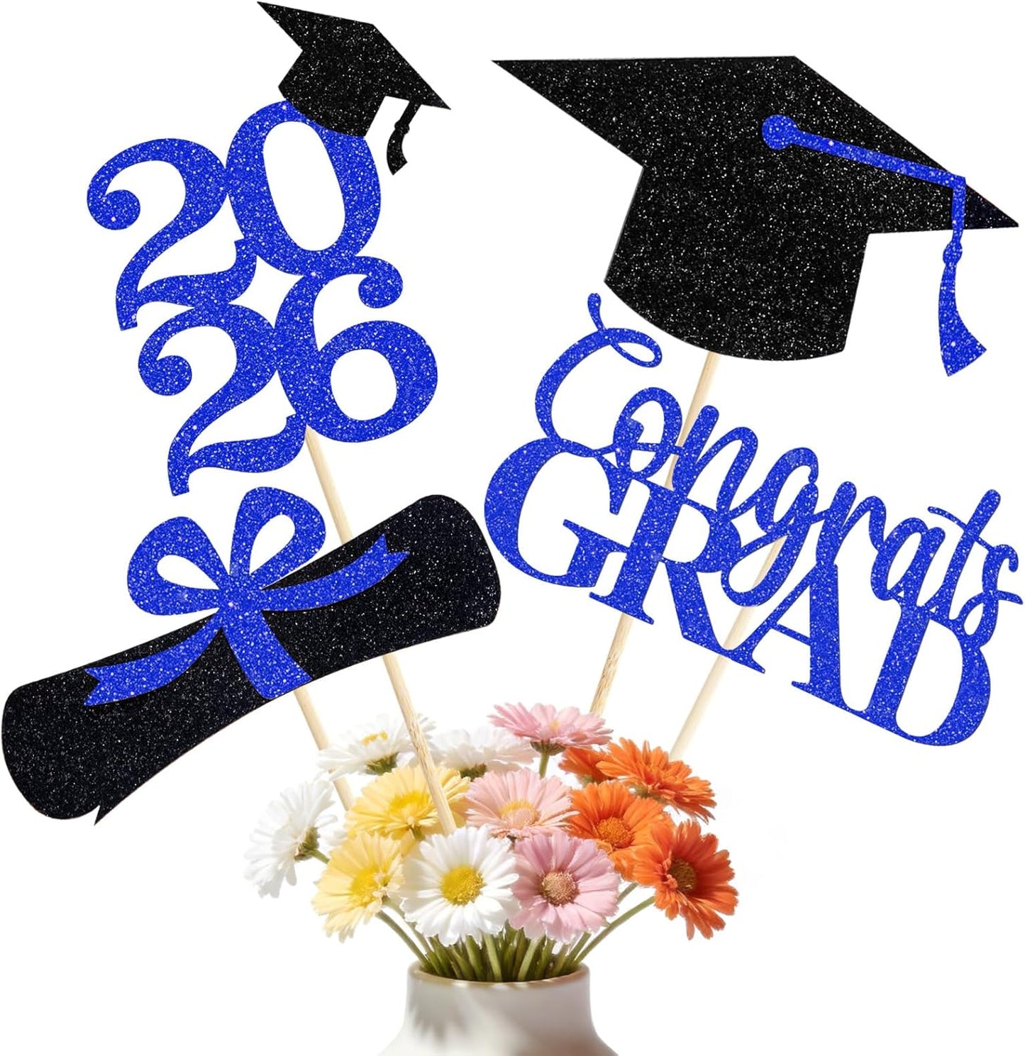Graduation Decorations 2026, 16pcs Graduation Centerpieces for Table, Gold and Black Graduation Table Centerpieces Toppers, Class of 2026 Graduation Party Decorations Double Sided