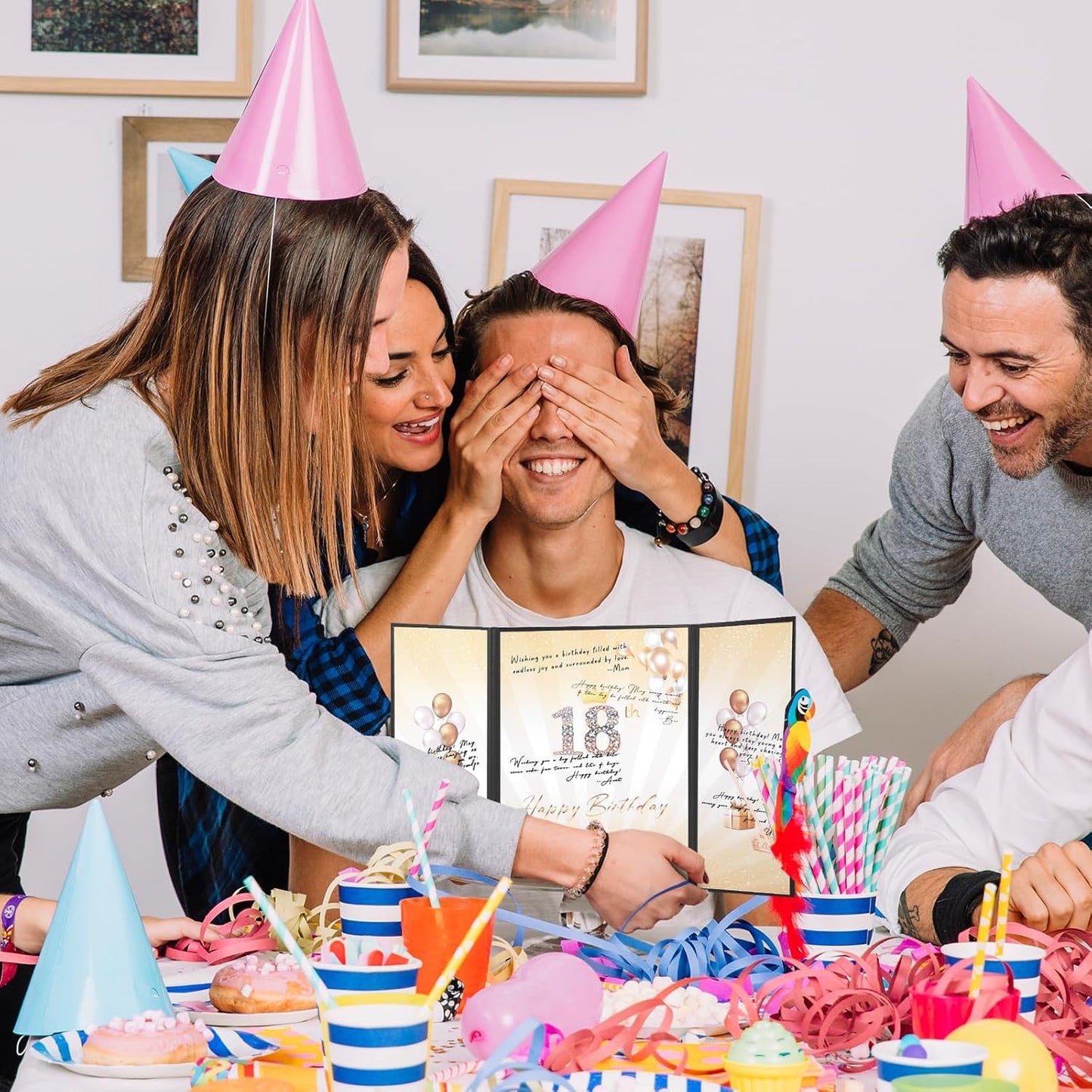 Rose Gold Birthday Party Decorations,18" x 12" Creative Birthday Decorations Guest Sign in Book Alternative, for Men and Women of All Ages, Happy Birthday Party Supplies