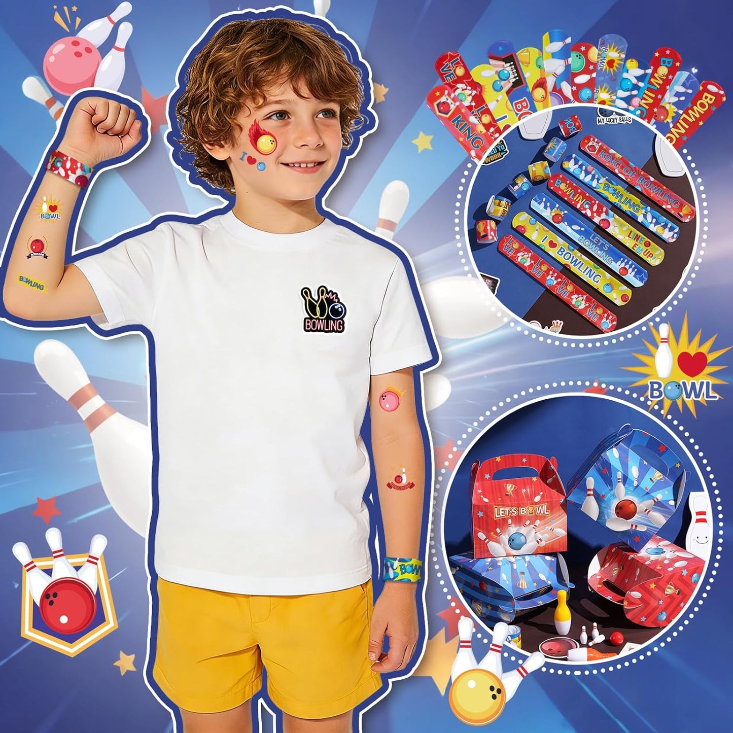 Vanblue 122 Pcs Bowling Party Favors Set Gift Birthday Decorations for Kids Classroom Rewards Mini Bowling Game Toy Set, Ballpoint Pen Goodie Bag Fillers and School Prizes