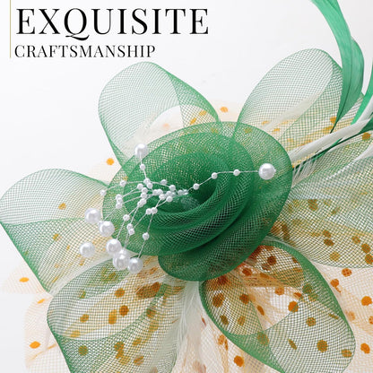 DRESHOW Fascinators Hat Flower Mesh Ribbons Feathers on a Headband and a Clip Tea Party Headwear for Girls and Women - Colors A