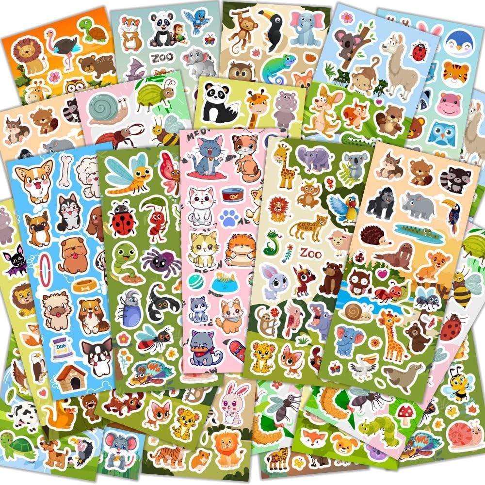 48 Sheets Stickers for Kids, Cute Stickers Variety Pack for Scrapbooking, Teachers Classroom Prizes, Goodie Bag Stuffers Including Animals, Cars, Dinosaurs, Fishes, Hearts, Stars and More