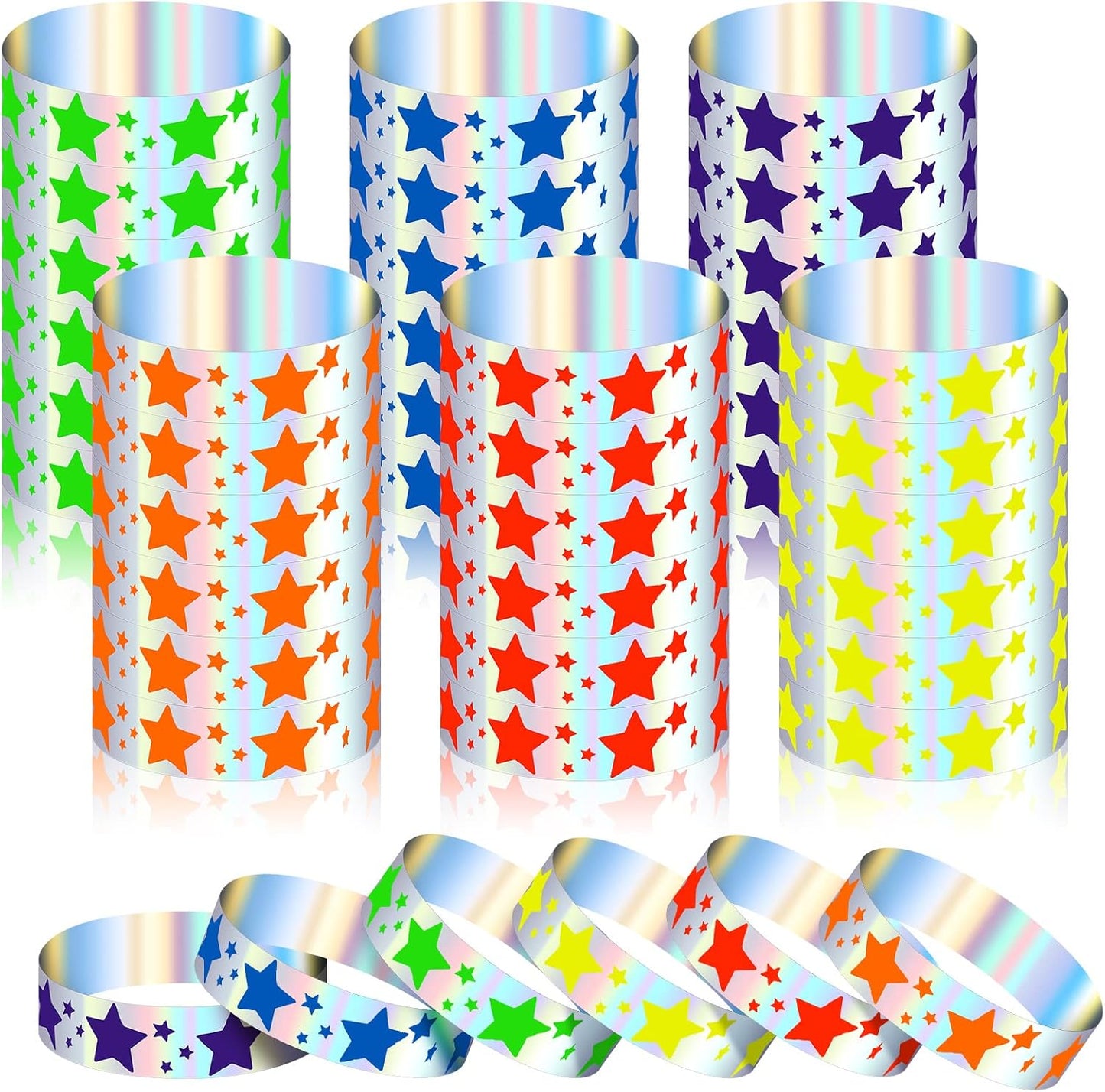 Glenmal 500 Pcs Wristbands for Event Neon Patriotic Star Wristbands Bulk for Events Plastic Waterproof Carnival Wrist Bands Adhesive Bracelet for 4th of July 250 Anniversary(Red)