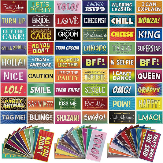 AceOrbit 64 Designs Funny Photo Booth Prop for All Occasion Double Sided 11x5.5'' Photobooth Props Sign Decor DIY Waterproof Selfie Sign for Wedding Graduate Birthday Party Supplies(Classic Style)