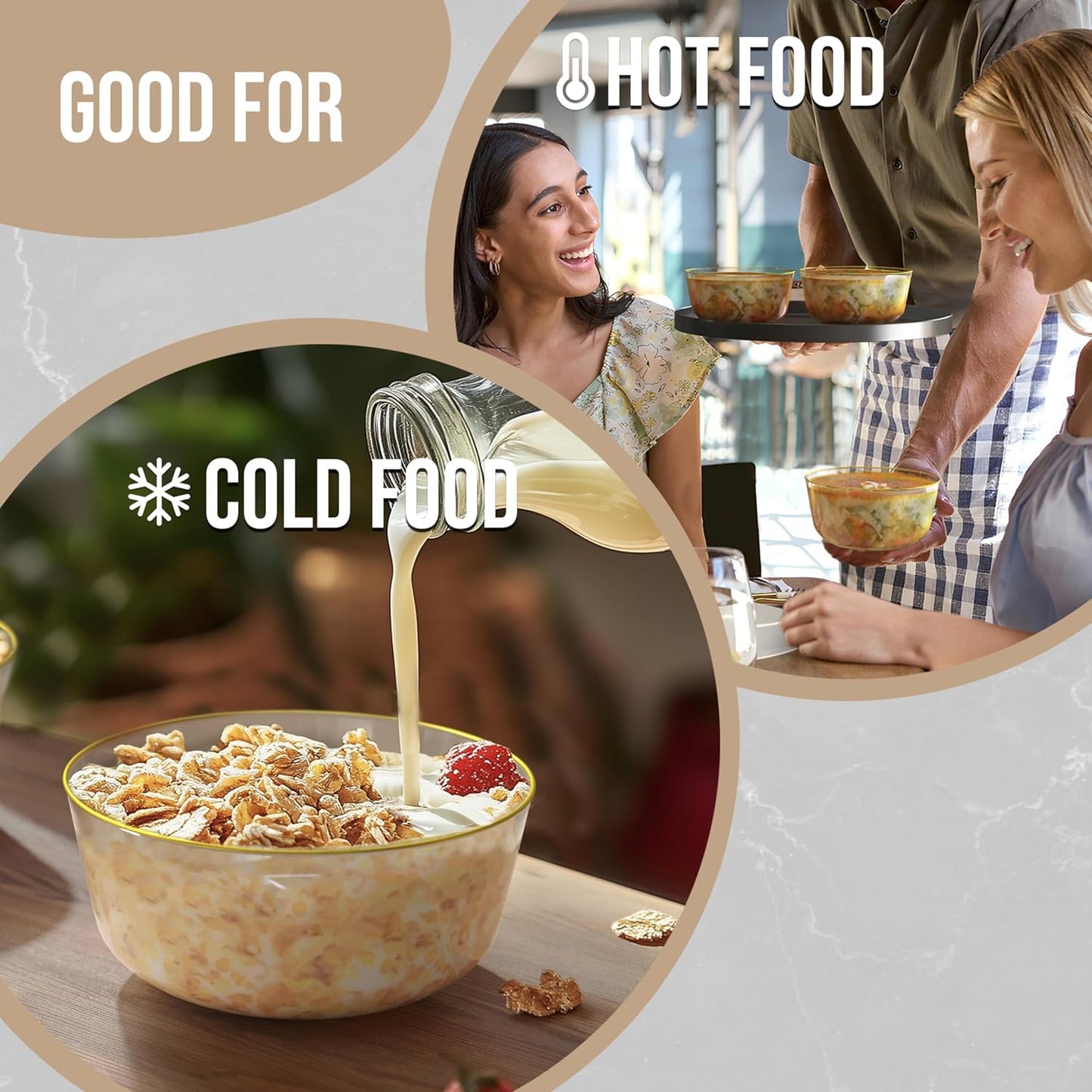 White Gold Rim Disposable Plastic Bowls - 16 Oz, 30 Count - Large, Heavy Duty - Perfect for Weddings & Parties