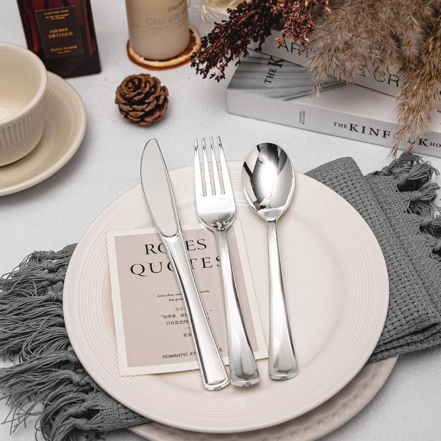 N9R 200 PCS Gold Plastic Silverware - Disposable Gold Plastic Silverware Cutlery Set, 100 Forks, 50 Spoons, 50 Knives for Party, Birthday, Wedding