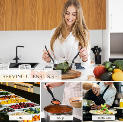 Disposable Plastic Serving Utensils Set (Black, 36 Pcs)