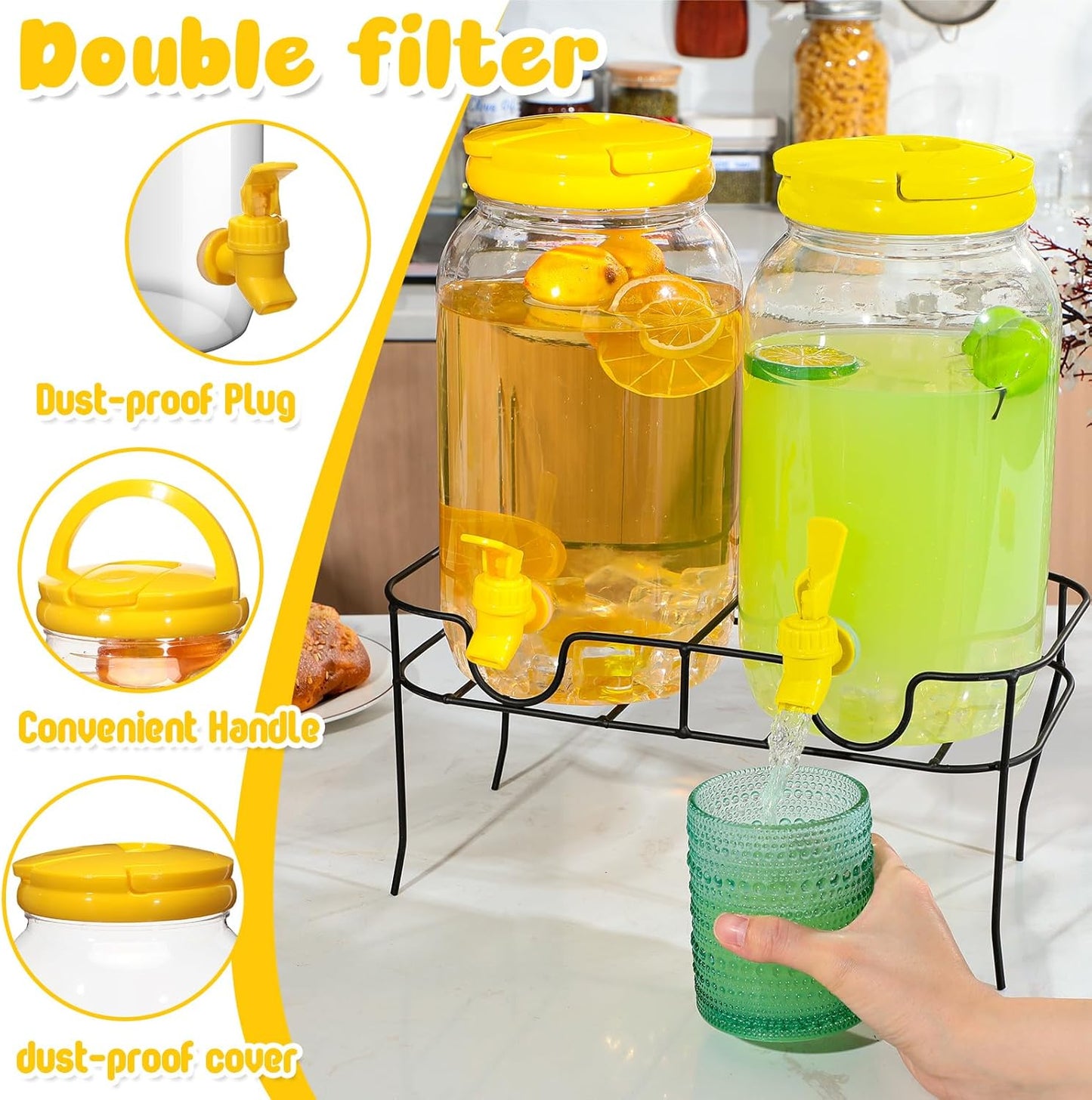 Havawish 2 Pcs 1 Gallon Plastic Beverage Dispenser with Spigot Clear Summer Kitchen Fridge Drink Dispenser for Parties Lemonade Juice Tea Beer Cold Water (Red,Cylinder)