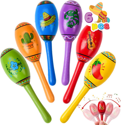 JOYIN Cinco De Mayo 6 PCS Mini Wooden Maracas for Kids, Mexican Fiesta Party Favors and Noisemakers, Cinco De Mayo Party Favors, Musical Fun, Birthday Parties, Luau Party, Taco Tuesday Event