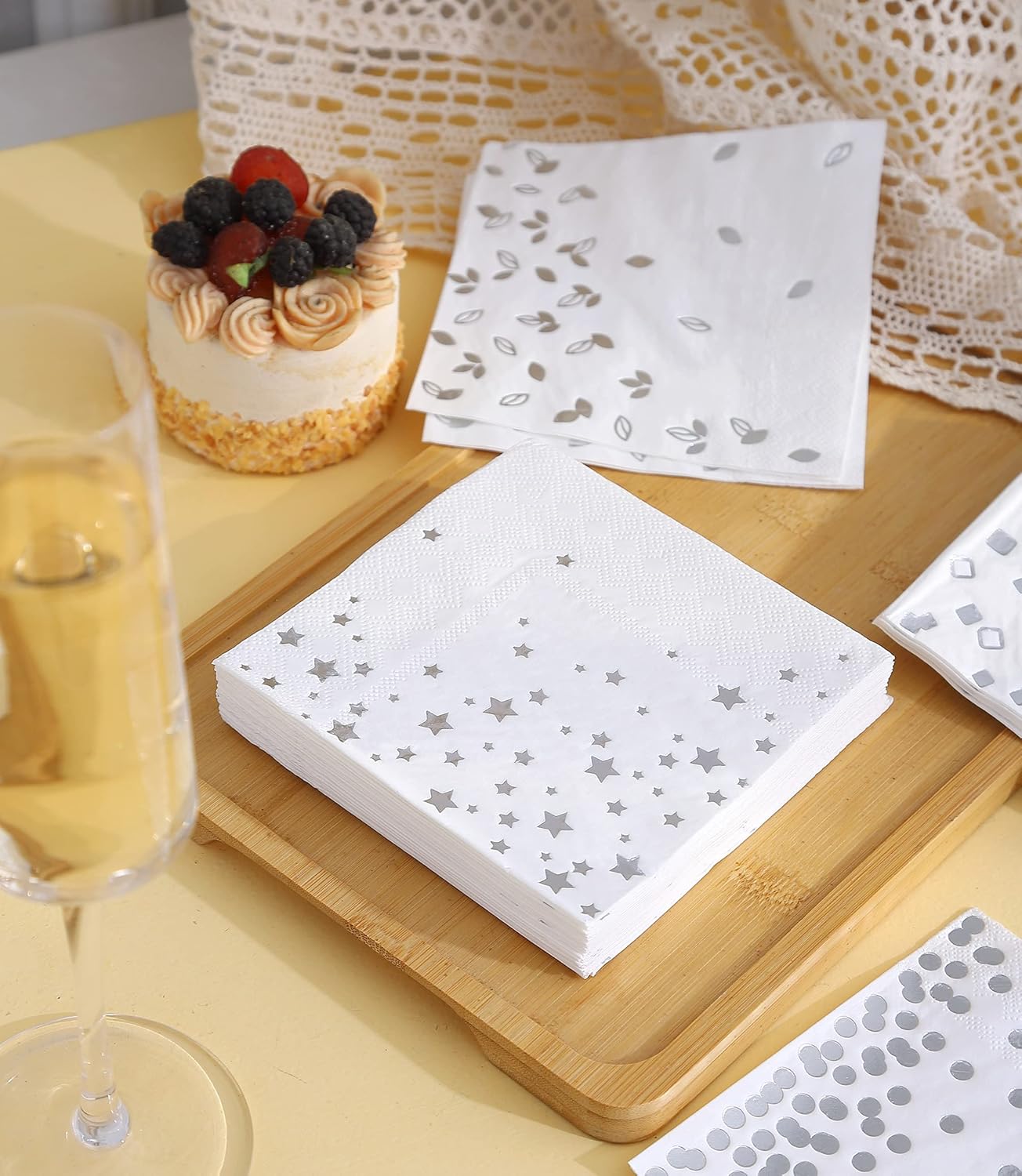 100 PK Gold Napkins - 4 Assorted Designs - 3-Ply Cocktail Napkins Folded 5 x 5 Inches Bar Napkins Disposable Party Napkins Paper Napkins Dinner for Wedding Baby Shower Birthday Graduation 2023