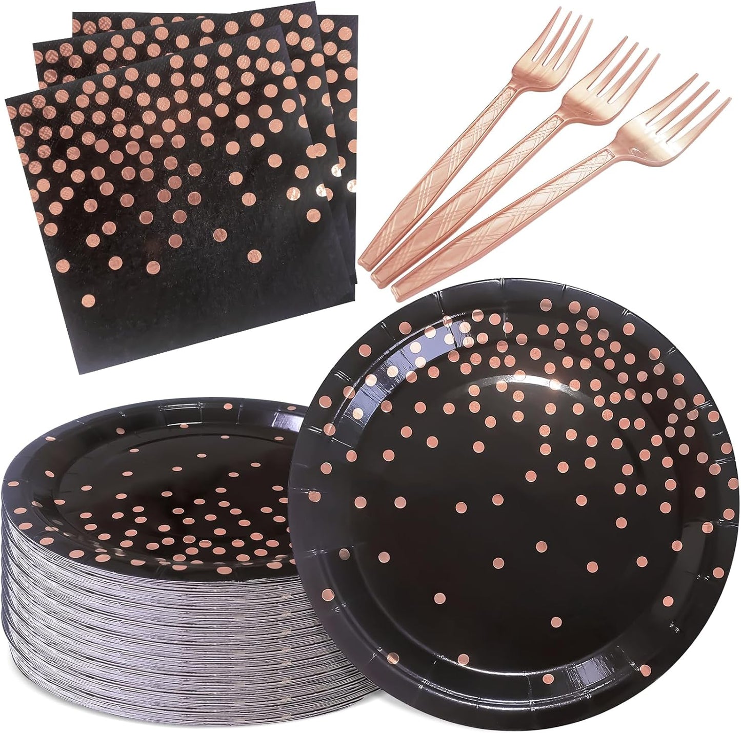 White and Gold Paper Plates Napkins Party Supplies,Disposable Gold Dot Paper Dessert Plates,105 PCS Birthday Plates and Napkins Party Supplies for Wedding(Serves 35 Guests 7")