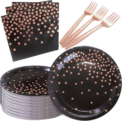 White and Gold Paper Plates Napkins Party Supplies,Disposable Gold Dot Paper Dessert Plates,105 PCS Birthday Plates and Napkins Party Supplies for Wedding(Serves 35 Guests 7")