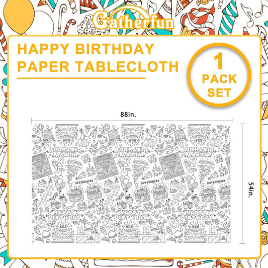 Gatherfun Magical Unicorn Birthday Party Supplies Color-in Disposable Paper Tablecloth | 54x88 in Rainbow Unicorn Party Decorations Set for Kids Birthday, School & Special Events