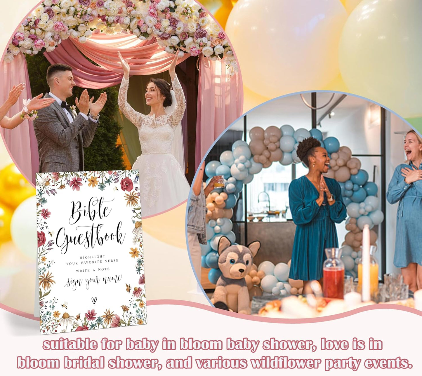 Wild Flower Audio Guest Book Sign, Baby in Bloom Love is in Bloom Decorations, Bridal Shower Baby Shower Wedding Signs for Reception, Floral Party Table Decor, 8 x 11 Inch