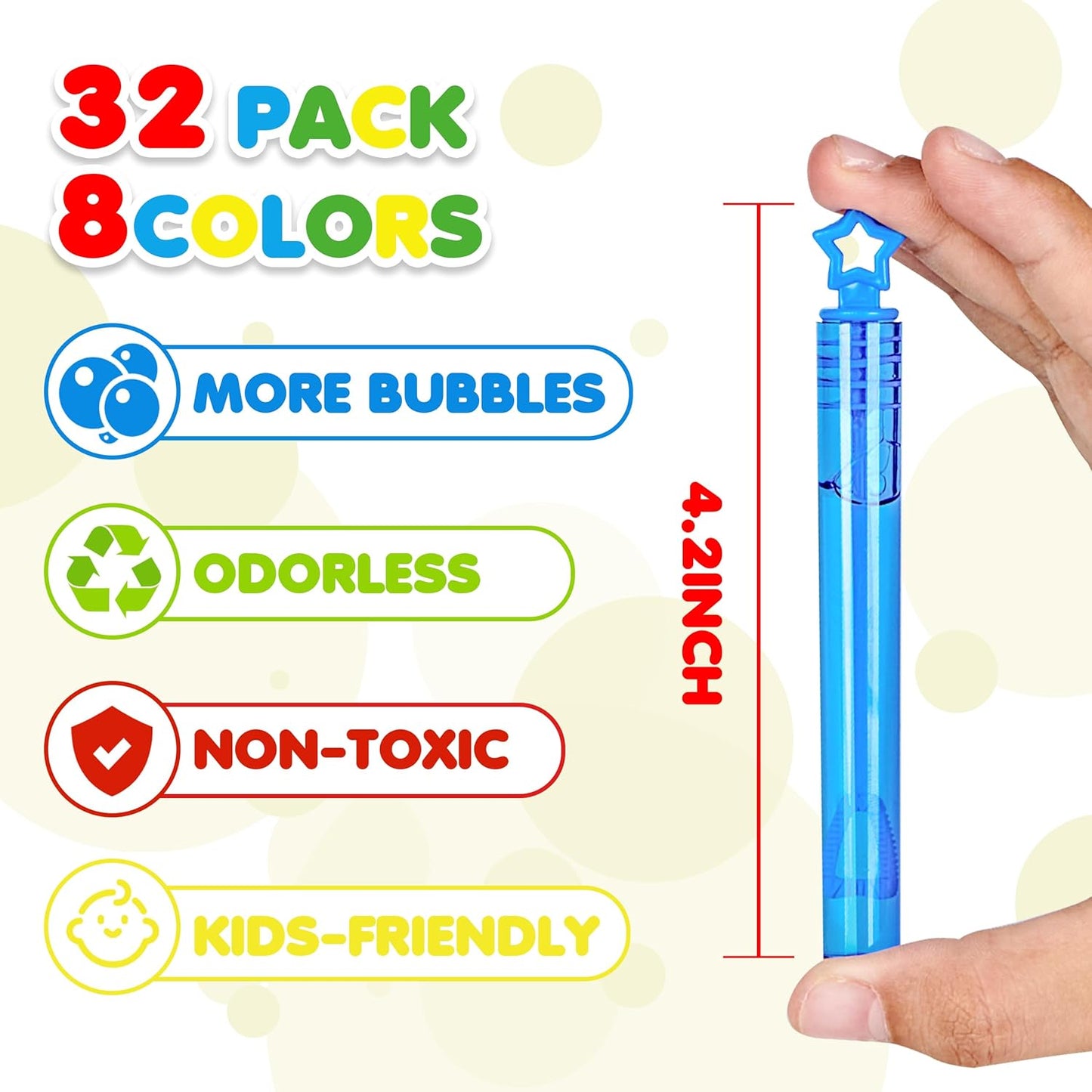 32 PCS Mini Bubble Wands in 8 Colors, Children's Party, Birthday Party, New Year, Christmas, Valentine's Day, Carnival, Ideal Goodie Bag Filling, School Classroom Male and Female Awards