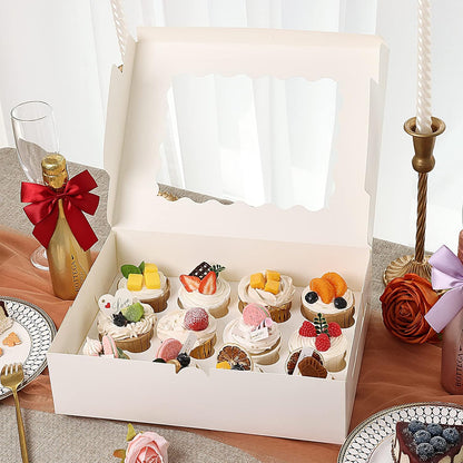 TOMNK 20pcs Cupcake Boxes, Cupcake Boxes 12 Count, 13x10x3.5 Inch White Containers Bakery Holders with Windows and Inserts to Fit Muffins, Cookies