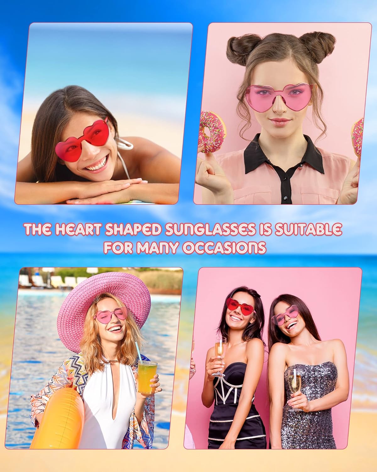 Frienda 20 Pairs Heart Shaped Sunglasses Rimless Candy Color Glasses for Women Men Party Favor