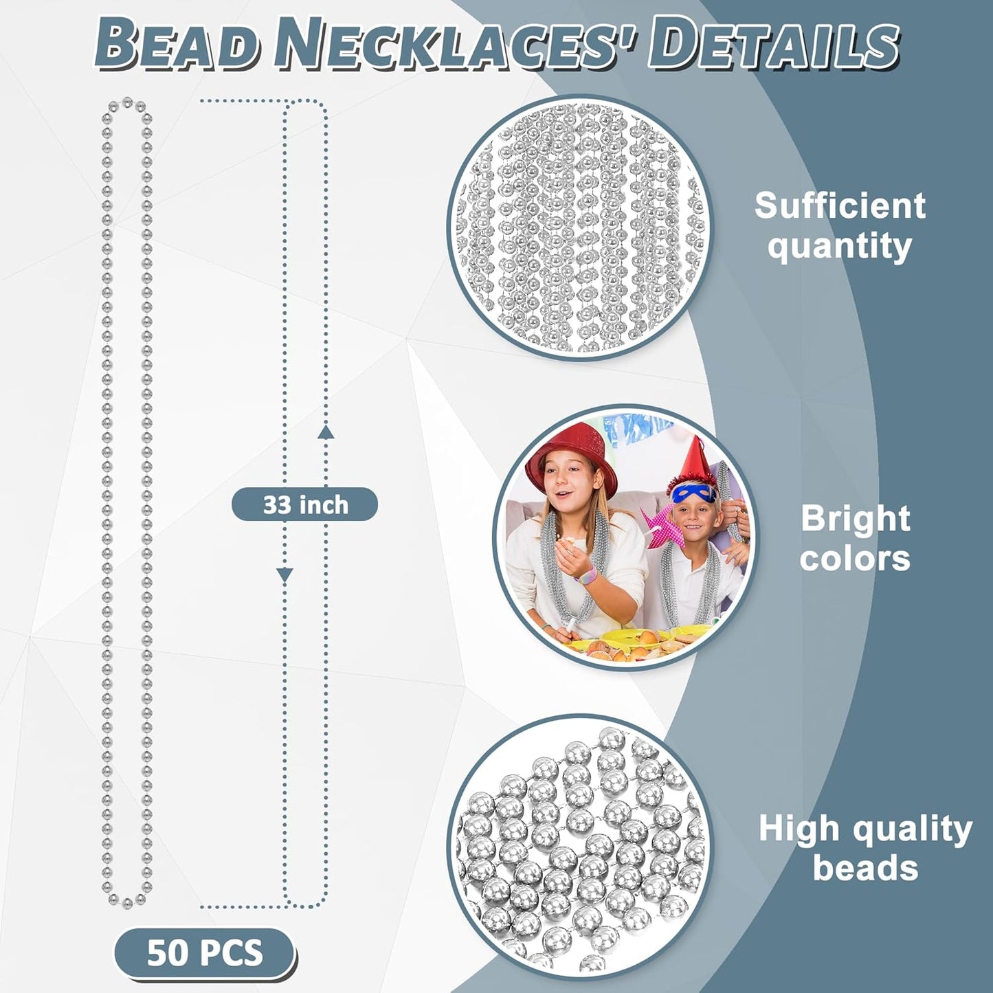 EOBOH 144PCS Mardi Gras Beads, Metallic 12 Kinds Bead Necklace Party Supplies, 33" Mardi Gras Necklace Costume Stuff, Festival Parade Throw Accessories for Wedding Birthday Celebrations Decorations