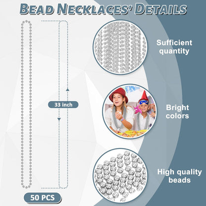 EOBOH 144PCS Mardi Gras Beads, Metallic 12 Kinds Bead Necklace Party Supplies, 33" Mardi Gras Necklace Costume Stuff, Festival Parade Throw Accessories for Wedding Birthday Celebrations Decorations