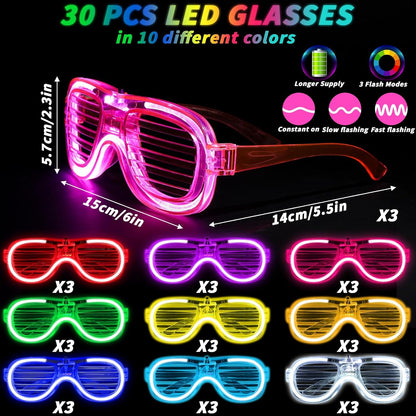 44 Pcs Glow in the Dark Party Supplies 20 LED Light Up Glasses 24 Glow Sticks LED Party Favors Light Up Pop Tubes Flash Glasses LED Bracelet Necklace for Birthday Wedding Goodie Bag