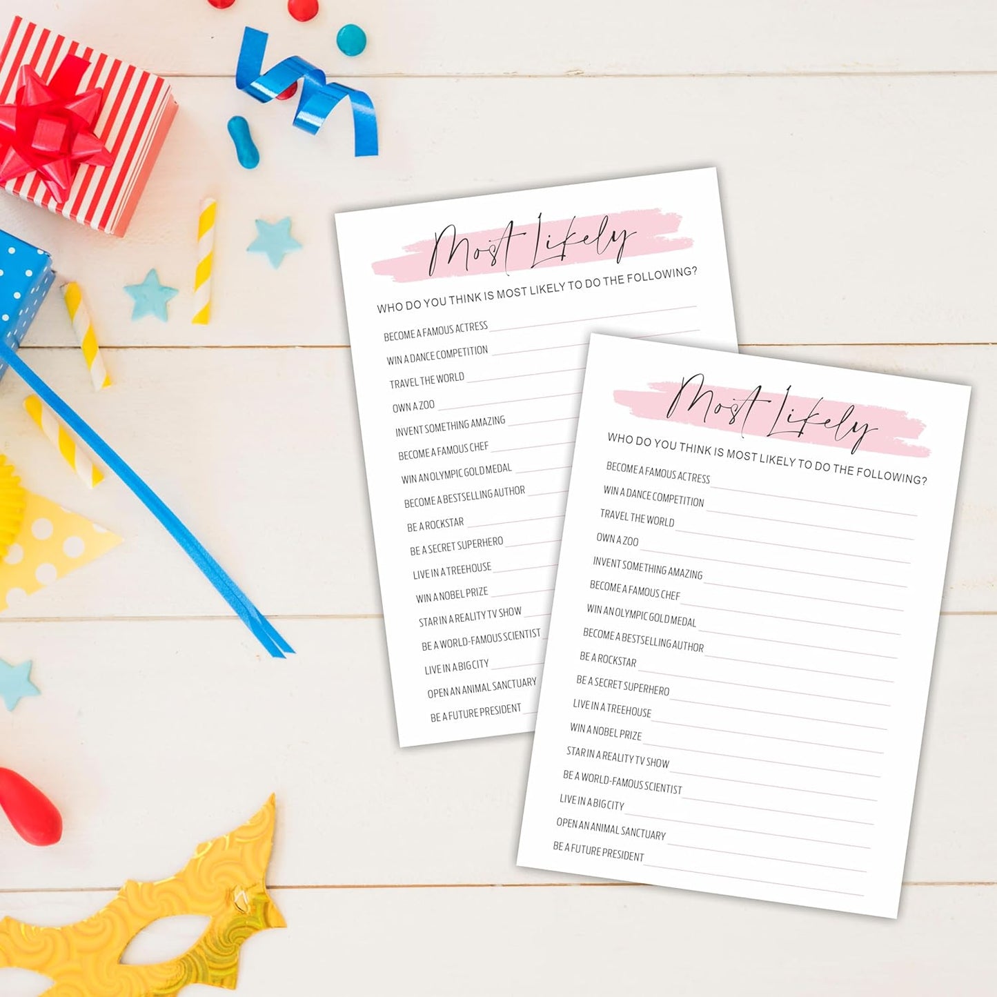 DYIRBIIY Minimalism Birthday Party Game Cards - Selfie Scavenger Hunt - 20 Blush Double-Sided Fill in Style Funny Birthday Party Game Cards for Adults, Party Supplies & Activities - A02