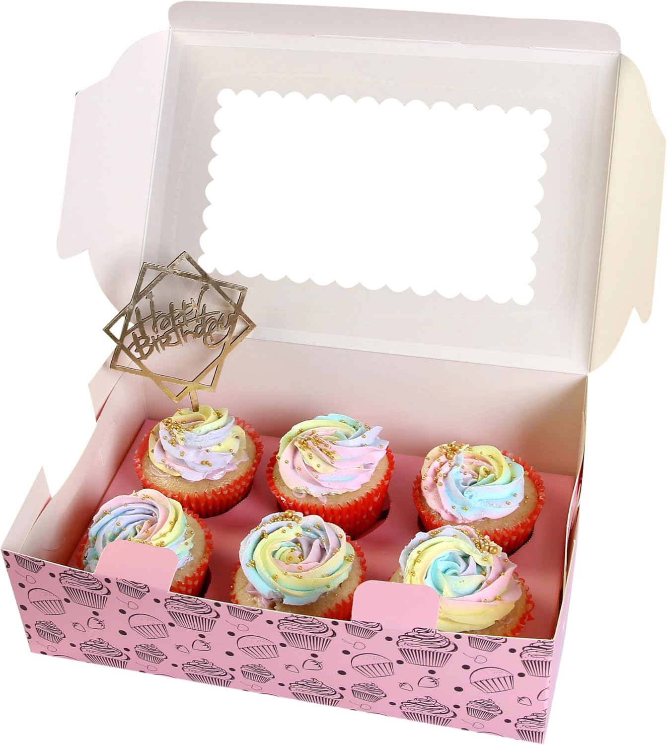 20-Pack Brown Cupcake Boxes with Insert Trays, Tags and Twine | Food Grade Kraft Bakery Boxes with Window to Fit 6 Cupcakes