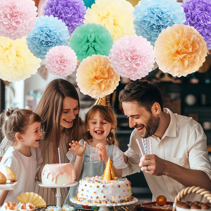 Pastel Tissue Paper Pom Poms Colorful Easter Macaron Kids Birthday Wedding Shower Tissue Flower Hanging Party Supplies(12pcs)