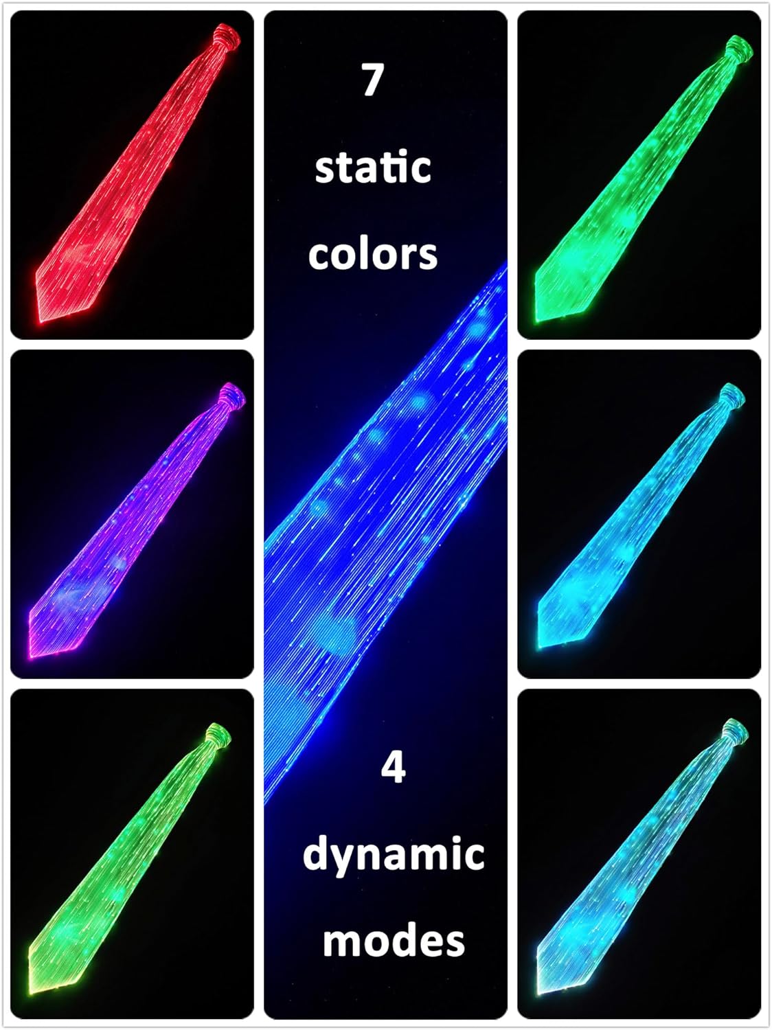 LED Neck Ties for Men Party Fiber Optic Light Up Necktie Bar Rave Funny Glow Clothes Accessories for Adults Women