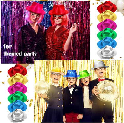 Handepo 48 Pcs Hats Party Metallic Colors Plastic Crazy Hats for Adults Cowboy Bulk Party Supplies Dress Costume Photo