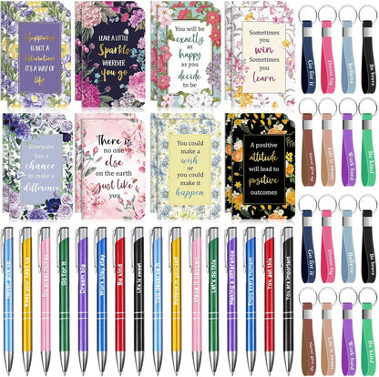 PerKoop 48 Pcs Inspirational Gifts Bulk Motivational Notepads Ballpoint Pens Keychains Set Modern Farmhouse Journal Notebooks Christian Gifts for Teachers School Office Party Favor Supplies