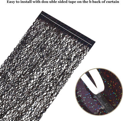3 Pack Colorful Foil Fringe Curtain Backdrop - 6.6 x 3.3 ft Wavy Rainbow Tinsel Backdrop Curtain Metallic Streamers Iridescent Holiday Photo Booth Party Decorations