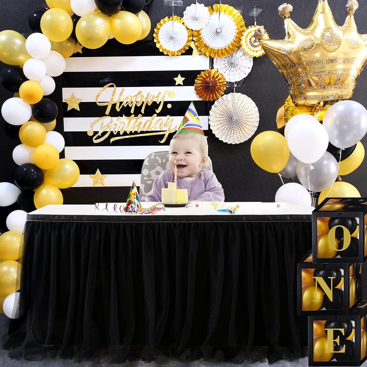 72inch Champagne Gold Tulle Table Skirts for Rectangle Round Tables, Gold Grim Ruffle Tulle Tutu Cloth Table Skirt 6ft for Wedding Birthday Party Cake Dessert Decor(No Top Cover)