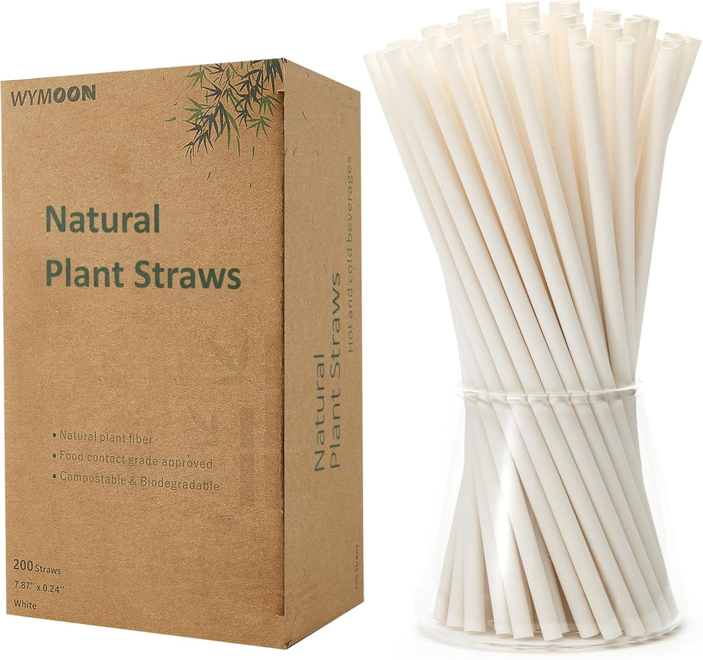 Biodegradable Straws made of Natural Plant | 200 PCS 7.8'' Compostable Eco-Friendly Drinking Straws Disposable | Durable for Hot & Cold Drinks