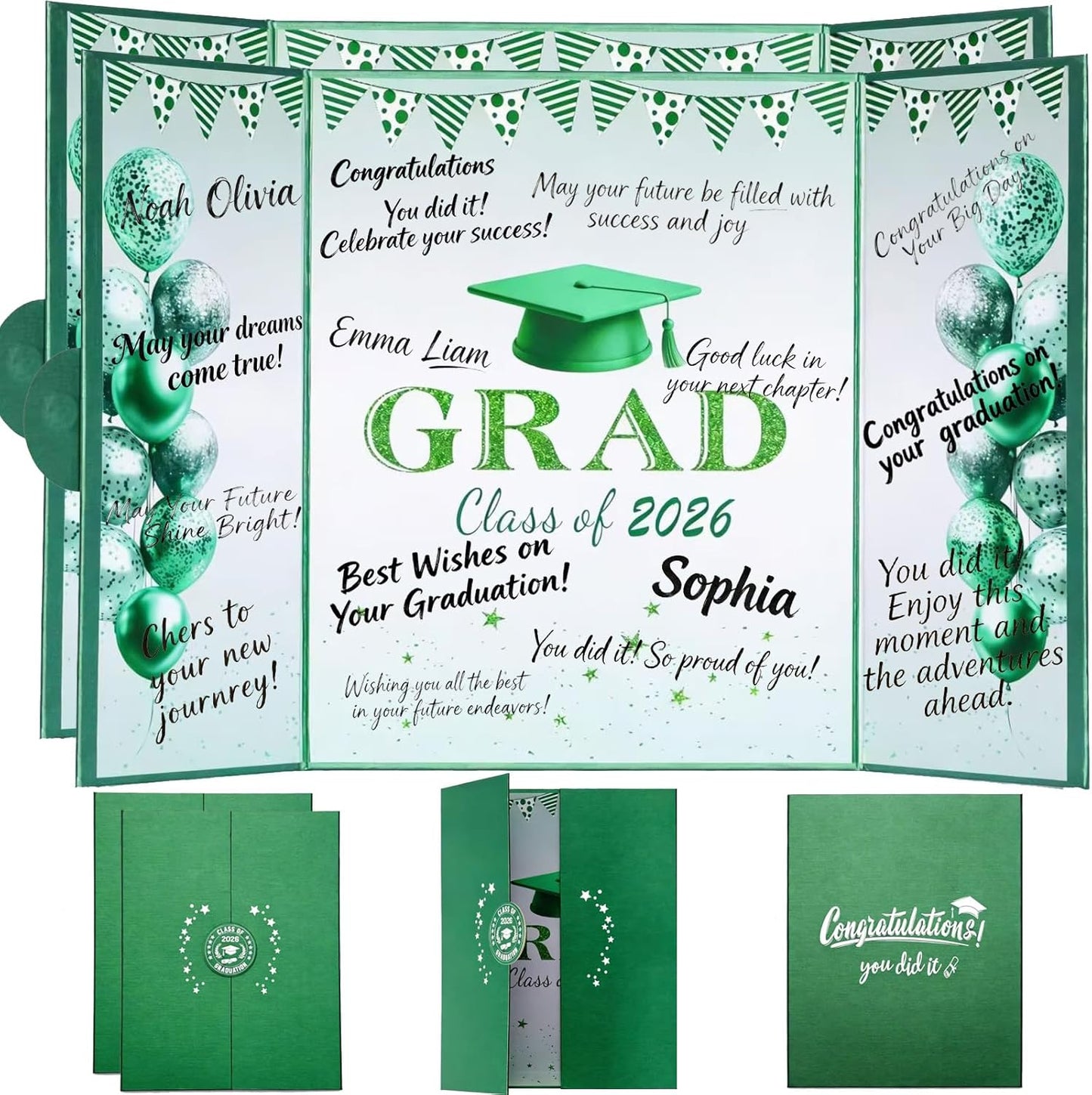 Green Graduation Party Decorations Class of 2026 - Extra Large 22" x 14" Graduation Guest Book to Sign Signature Board for Graduation Gifts Congrats Grad Party Favors Supplies Decor Keepsake