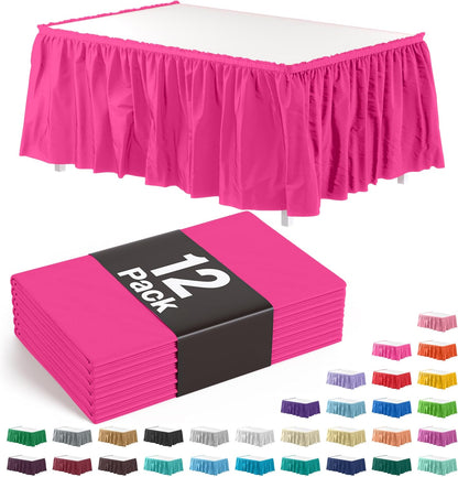 Exquisite Ruffle Table Skirt Black 6 Pack 14 Ft Long Table Skirts for Rectangle Tables 6ft Plus or Round Tables Skirts with Adhesive Strip for Gender Reveal Decor & Happy Birthday Parties