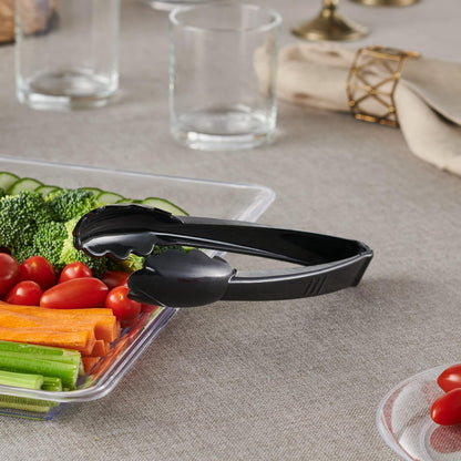 [Black Tongs 7.5'' Inches] Plasticpro 7.5'' Serving Tongs Heavy Duty Reusable Kitchen and BBQ Black Serving Tong for party's, Caterings, Events, Buffet, Weddings, And every Day use Pack of 12