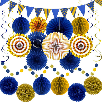 24PCS Patriotic Decorations 4th of July Decorations Set Red White Blue Hanging Paper Fans USA Flag Pennant Pom Poms Hanging Swirls Party Supplies for Memorial Day Independence Veterans