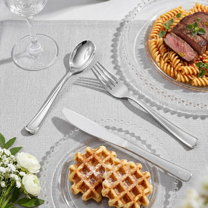 Supernal 360pcs Silver Plastic Cutlery,Elegant Plastic Silverware,Silver Hammed Silverware,Disposable Flatware,Include 120 Forks,120 Knvies,120 Spoons,Perfect for Birthday,Party,Wedding
