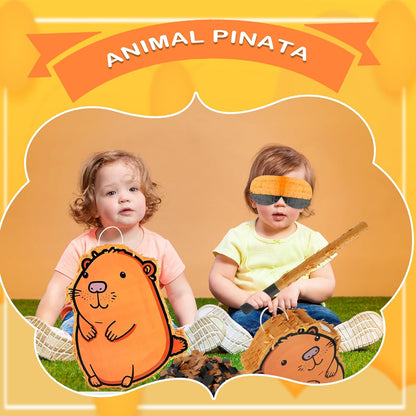 15 x 12 x 2.8 Inch Capybara Pinata Set with Cute Capybara Animal Pinata Stick Blindfold Confetti for Adults Kids Birthday Animal Party Game Supplies Favors