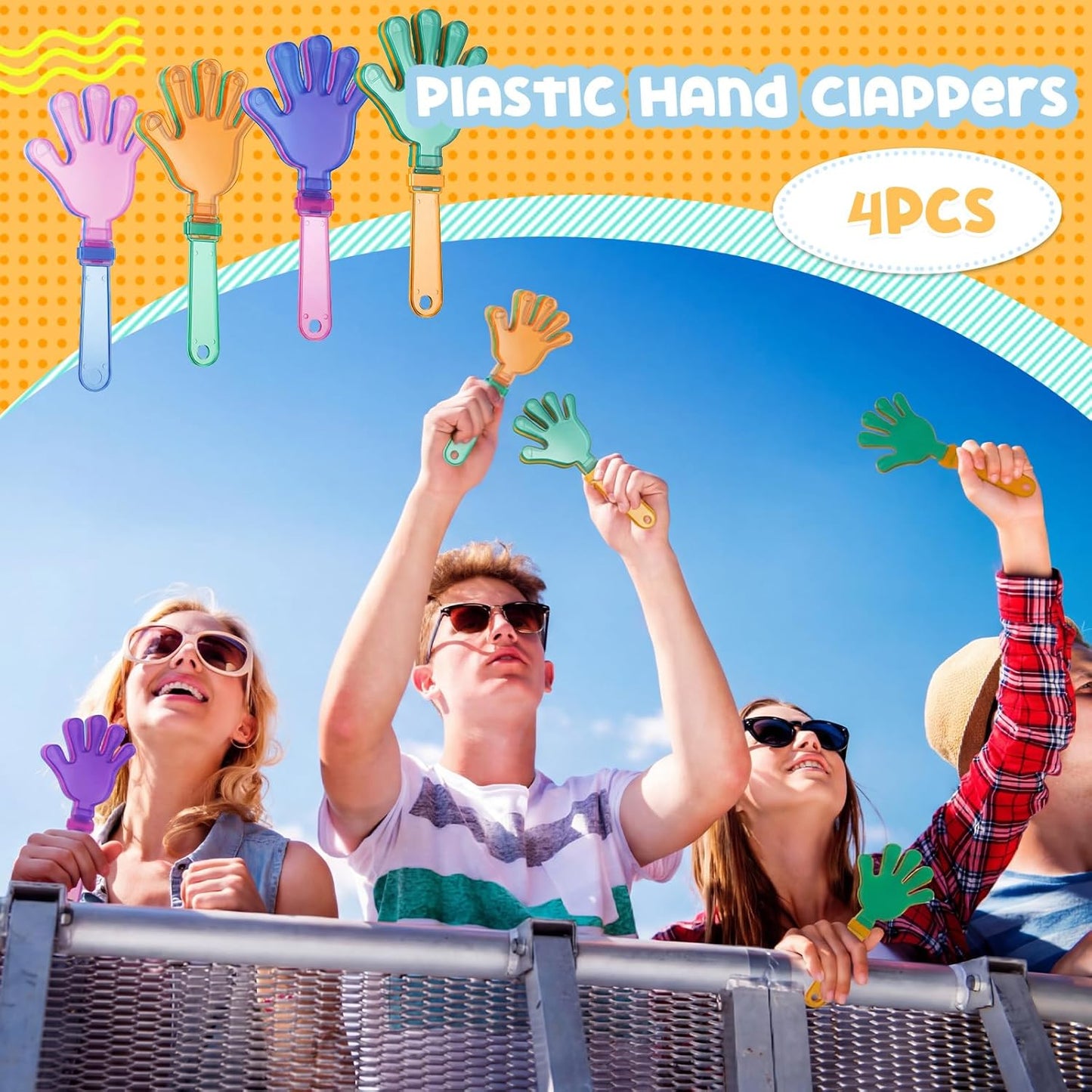 Meooeck 300 Pcs Hand Clappers 7.5 Inch Hand Clappers Noisemakers Bulk Noise Makers Party Favors Cheer Noise Makers for Sporting Events Fiesta Birthday Reward Cheers Game Party (Mixed Colors)