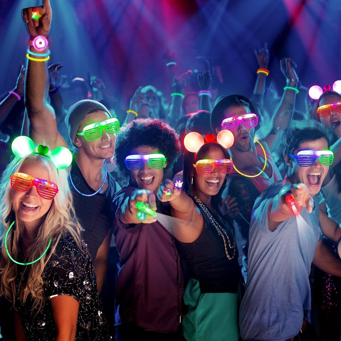 Mocoosy 103PCS Glow in the Dark Party Supplies, Light Up Party Favors for Kids, Halloween Carnival Neon Toys Bulk Party Pack With Glow Sticks, Glasses, LED Bracelets, Finger Lights, Ring, Headbands