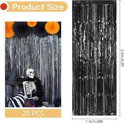 20 Pack Silver Foil Curtain Backdrop 3.2ft x 8.2ft Foil Fringe Backdrop Curtain Metallic Tinsel Foil Fringe Curtains Streamer Backdrop Curtains for Birthday Party Decorations Photo Booth (Silver)