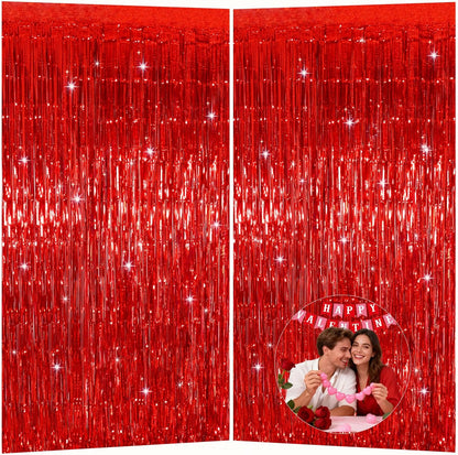 Iridescent Party Decorations Fringe Backdrop, Sparkling Holographic Foil Fringe Tinsel Curtains for Frozen Mermaid Birthday Party Decor - 3.28x6.56ft 2 Packs