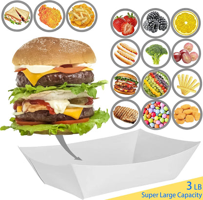 100 Pack 3lb Paper Food Trays,Disposable Greaseproof Kraft Checkered Carnival Food Serving Take Out Basket Tray Boat for Snacks Fries Nachos Popcorn Hot Dogs Carnival Wedding Party Picnic
