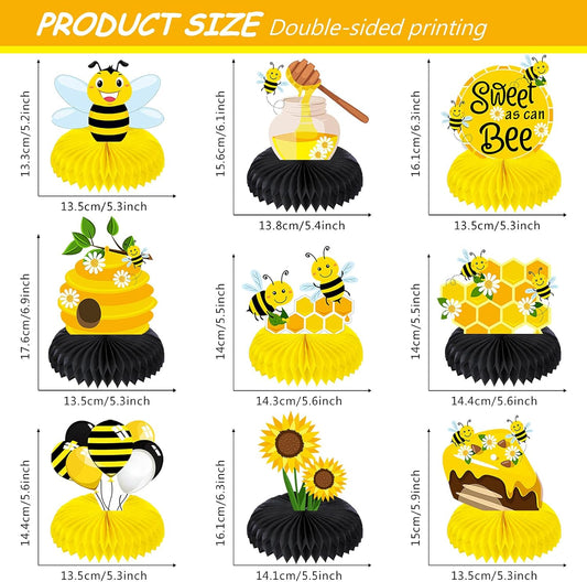 Outus 9 Pcs Honey Bee Party Decoration Baby Shower Gender Reveal Centerpiece Honeycomb Beehive Centerpieces Wedding Table Decoration for Bee Day Themed Birthday Party Supplies